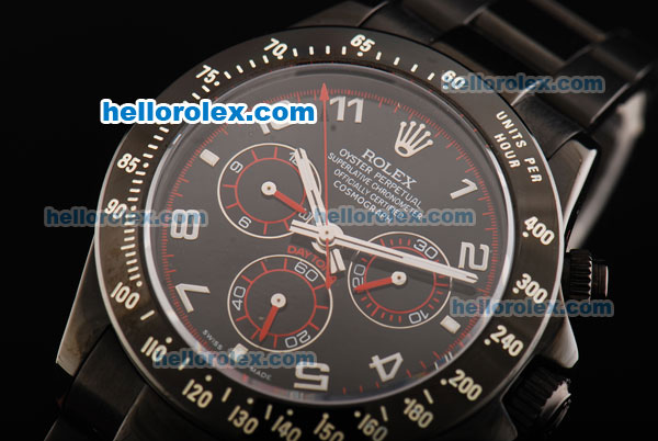 Rolex Daytona Oyster Perpetual Swiss Valjoux 7750 Automatic Movement Full PVD with Black Dial and Silver Numeral Markers - Click Image to Close